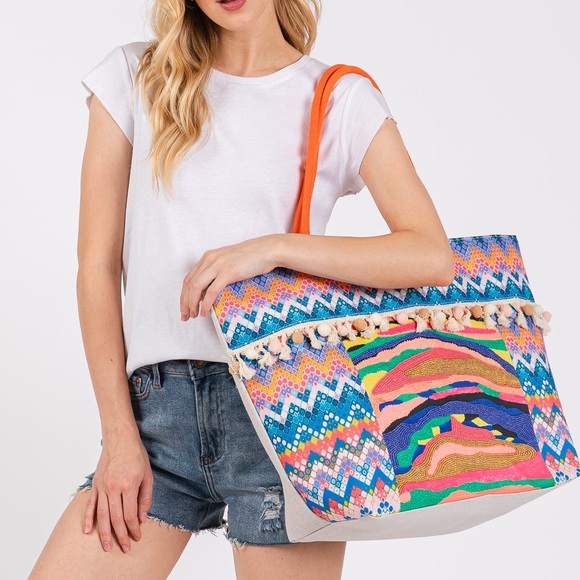 COLORFUL PRINT ROPE TOTE BAG - Picture 2 of 3
